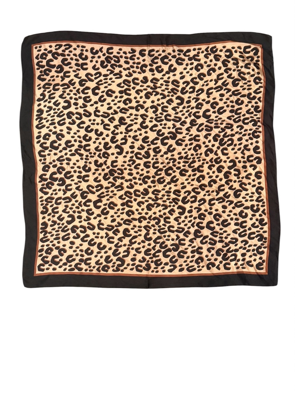 Leopard Print Satin Scarf 26” x 27” Neutral Black & Beige Square Scarf